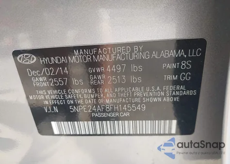 2015 Hyundai Sonata Se from USA, damaged, VIN 5NPE24AF8FH145549